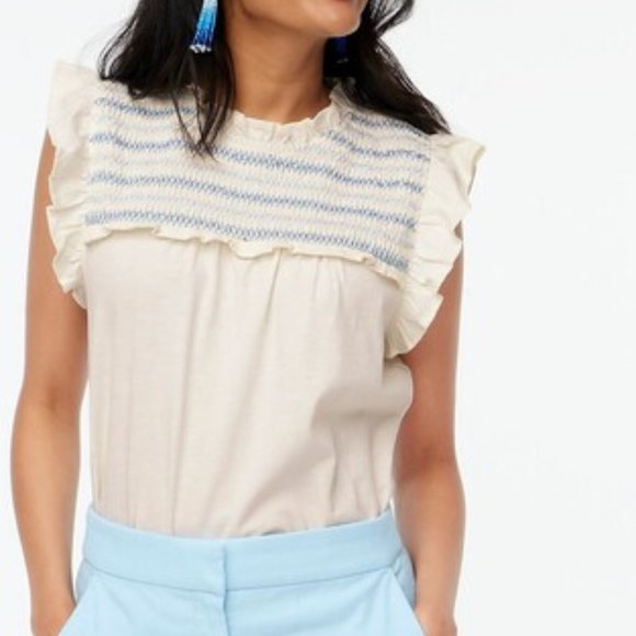 J. Crew Factory Tops - J Crew Factory Ruffle-sleeve Smocked Top, Size M